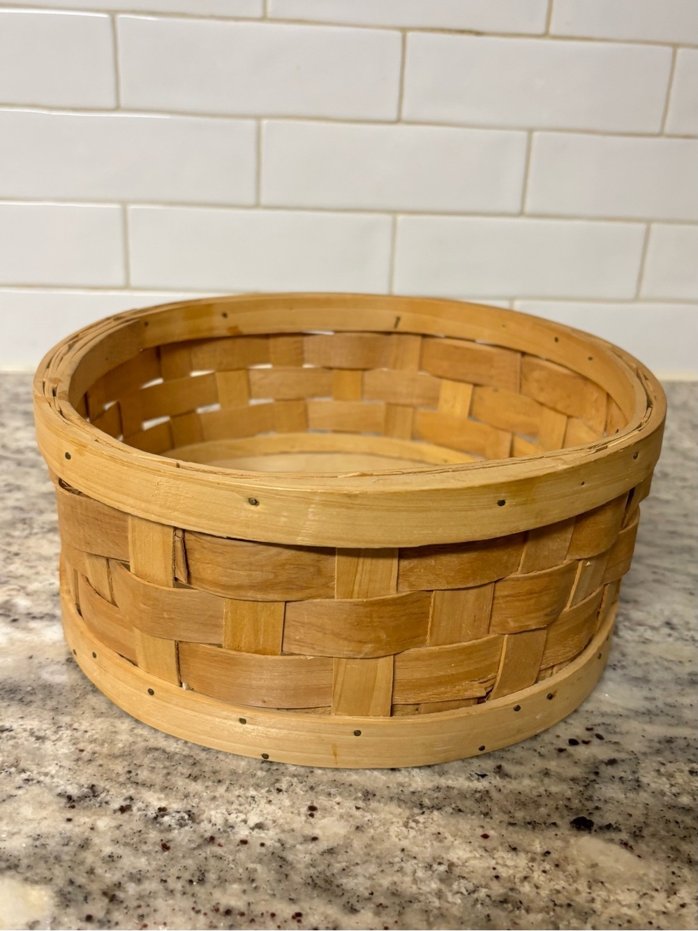 🎒BTS SALE📚 Vintage Round Woven Wood Basket Primitive Farmhouse Decor 10.5”